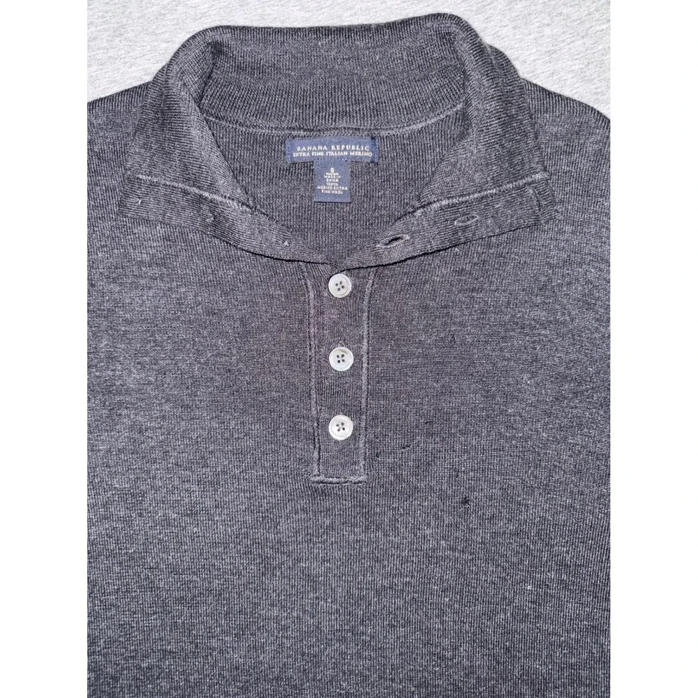 Banana Republic Mens Gray Merino Wool Henley Sweater Elbow Patch Size Small